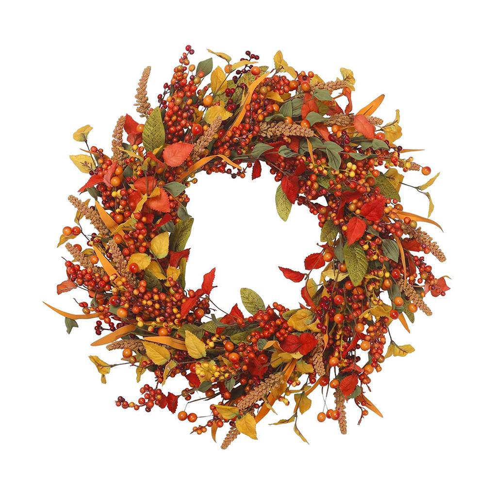 Artificial Autumn Wreath, Door Decorative Wreath with Yellow And Green Leaves, Hanging