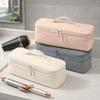 Nylon Double Layer Hair Dryer Bag Solid Color Large Capacity Curling Iron Storage Bag Waterproof with Handle Zipper Make Up Bag