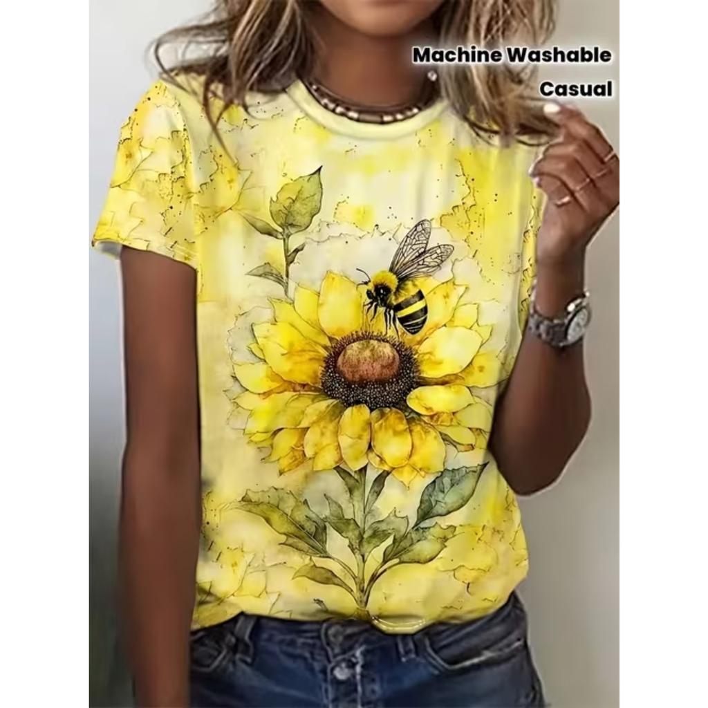 Fashion Women Colorful and Vibrant Print T Shirt Funny Casual O-neck Short Sleeves T-shirt Summer Female Tee Shirt