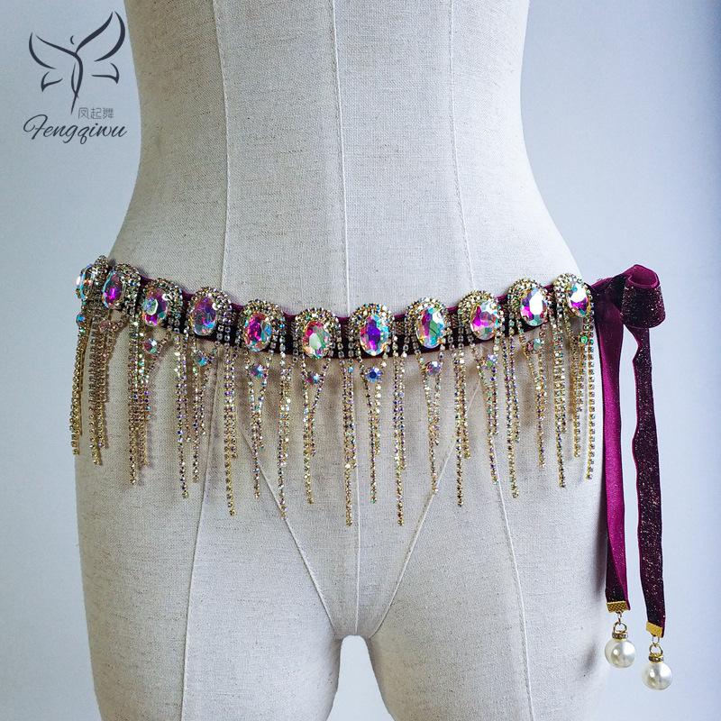 New arrival belly dance waist chain, rhinestone tassel diamond chain, practice performance accessories