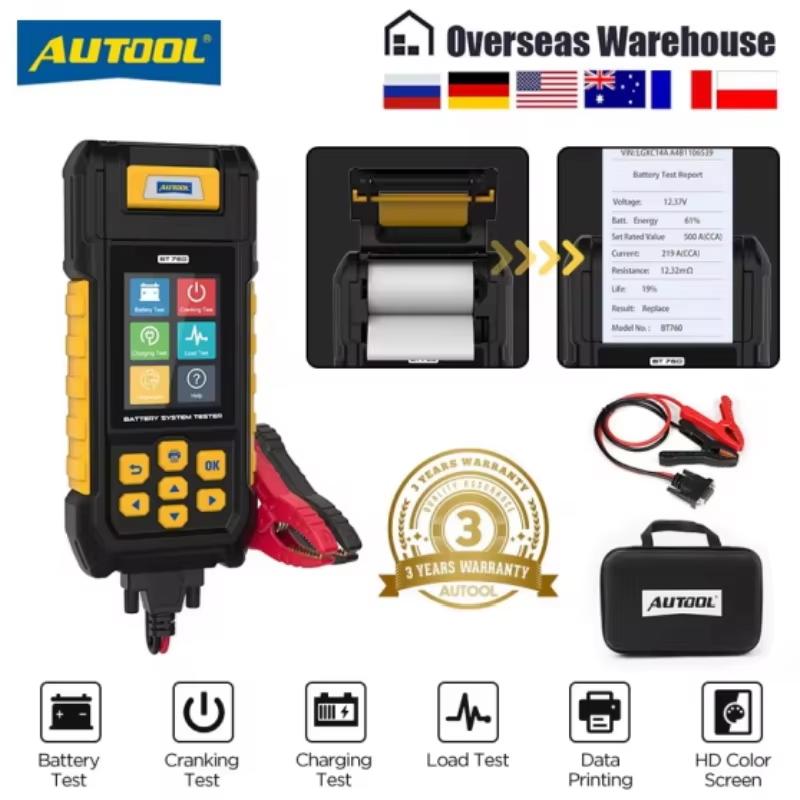 AUTOOL BT760 12/24V Car Battery Tester with Printer Battery Cranking Charging Test Analyzer for trucks&cars&motorcycles