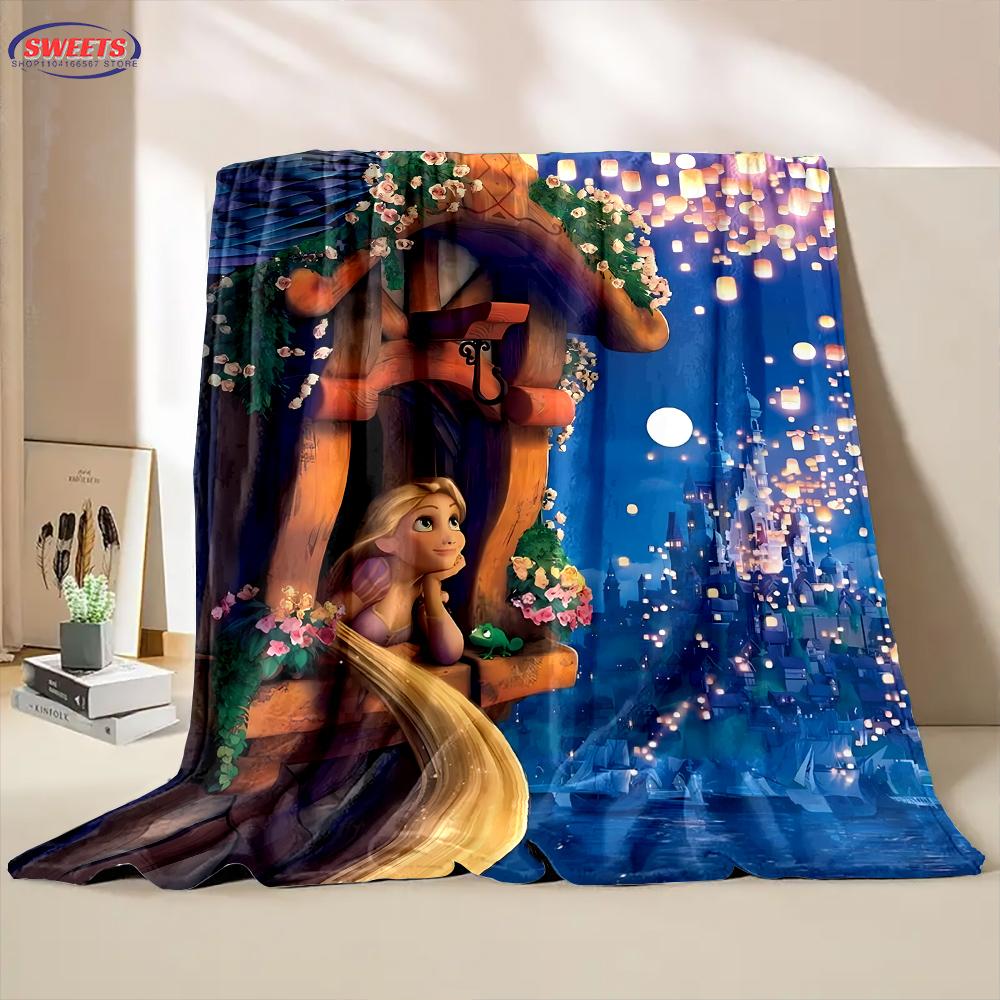 3D Classic Princess Rapunzel Cartoon Flannel Blanket for Bed Bedroom Sofa Picnic, Blanket for Cover Outdoor Leisure Nap Gifts