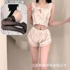 Crispy Sexy Sweet and Spicy Women's Summer Ice Silk Thin Pure Desire Suspender Shorts Two-piece Set Lace Temptation Set