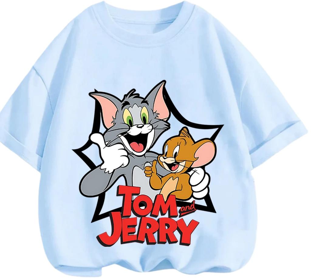 Outdoor Leisure Tom And Jerry Short Sleeve Tee Trendy Fashion Cartoon Print Kids Casual Summer Tops
