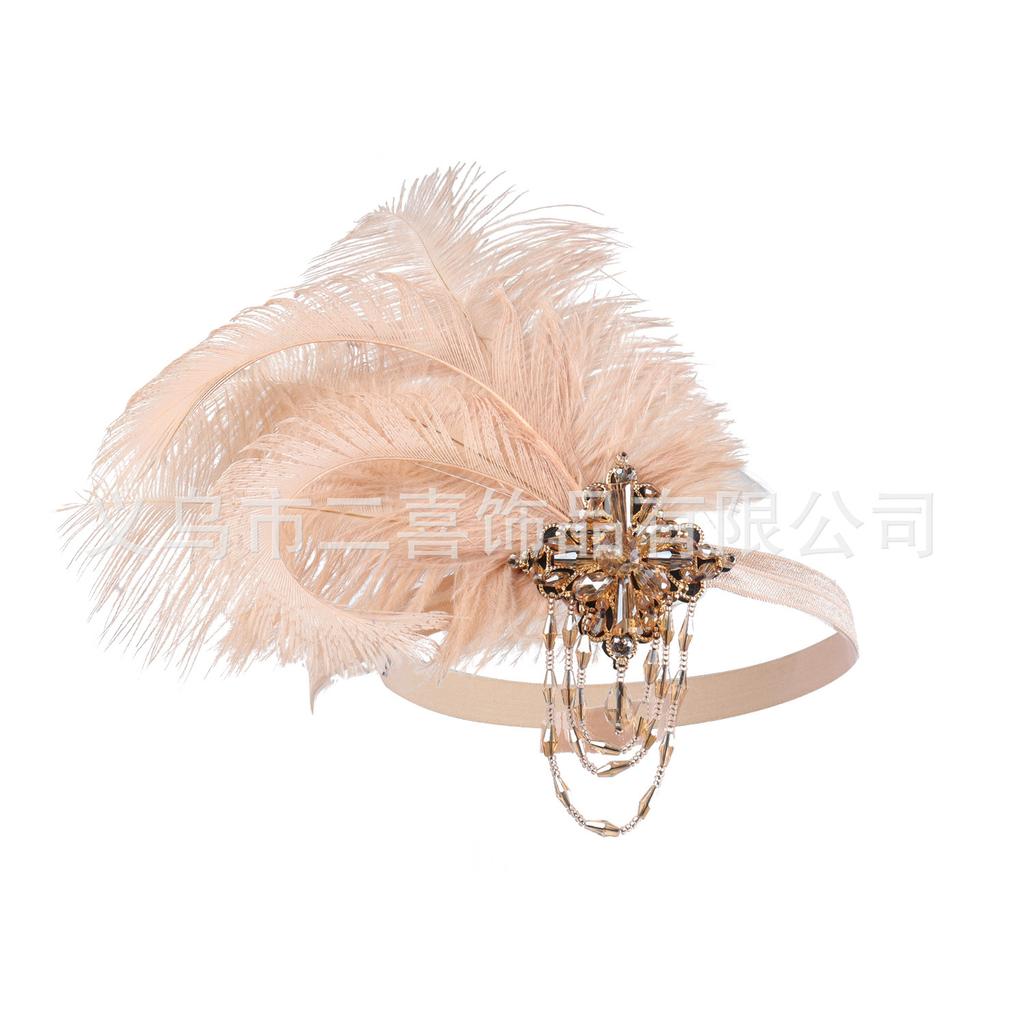 S popular European and American headband peacock feather headband bachelor dance banquet fringed rhinestone headdress