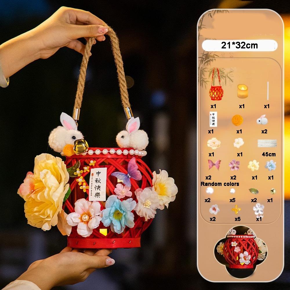 Traditionelle Rattan-Laternen im chinesischen Stil, Kaninchen-Blumen, DIY-Materialset, Laternen für das Mittherbstfest mit Licht, Handgefertigt