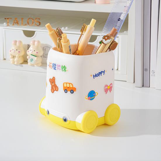 Desk Pen Holder Cartoon Vehicle Shape Pencil Holder Multi-functional Desktop Makeup Brush Organizer for Home School Office