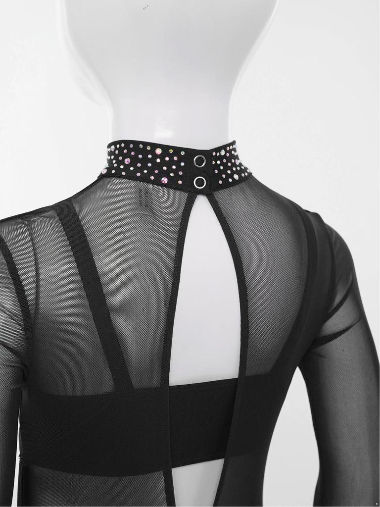 Jenter Danseopptreden Jumpsuit Helkropps Leotard Langermet Mock Neck Mesh Patchwork Nøkkelhullrygg Bodysuit