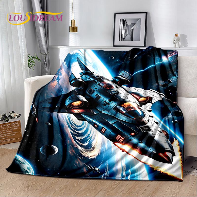 3D Space Spitfire Aircraft  Air Force Jet Fighter Cartoon Blanket,Soft Throw Blanket for Home Bedroom Bed Sofa Cover Child Gift