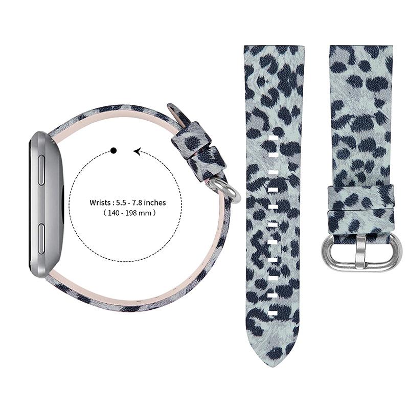 Leopard Texture Genuine Cowhide Leather Watch Band Strap Replacement for Fitbit Versa/Versa 2/Versa Lite/Versa SE