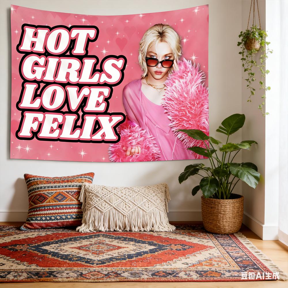 1 Skz Felix Beliebtes Mädchen Liebe Felix Konzert Banner Rosa Polyester Sternenfluss Muster Schlafzimmer Wandteppich K-Pop Fan Geburtstagsgeschenk