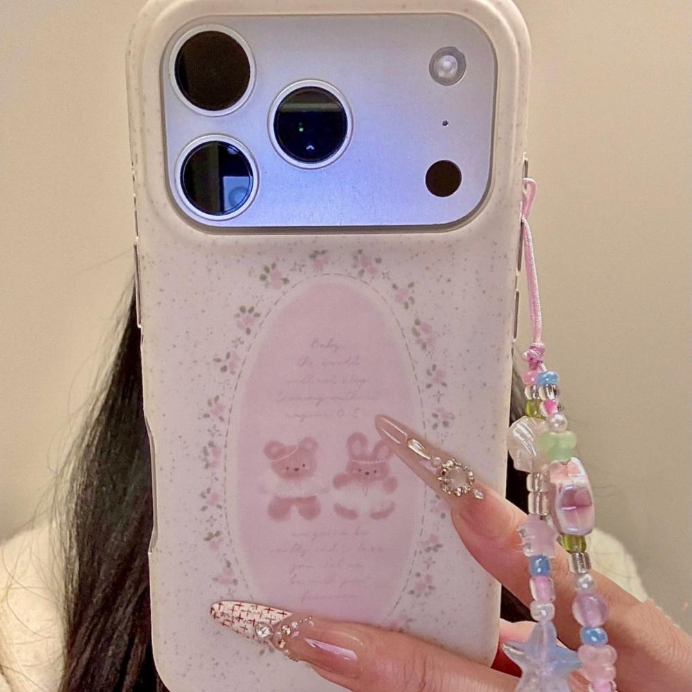 Cute Floral Bear Rabbit Print Shockproof Full Cover Case for iPhone 17ProMax 15Pro Ins Sweet Girl Phone Cover