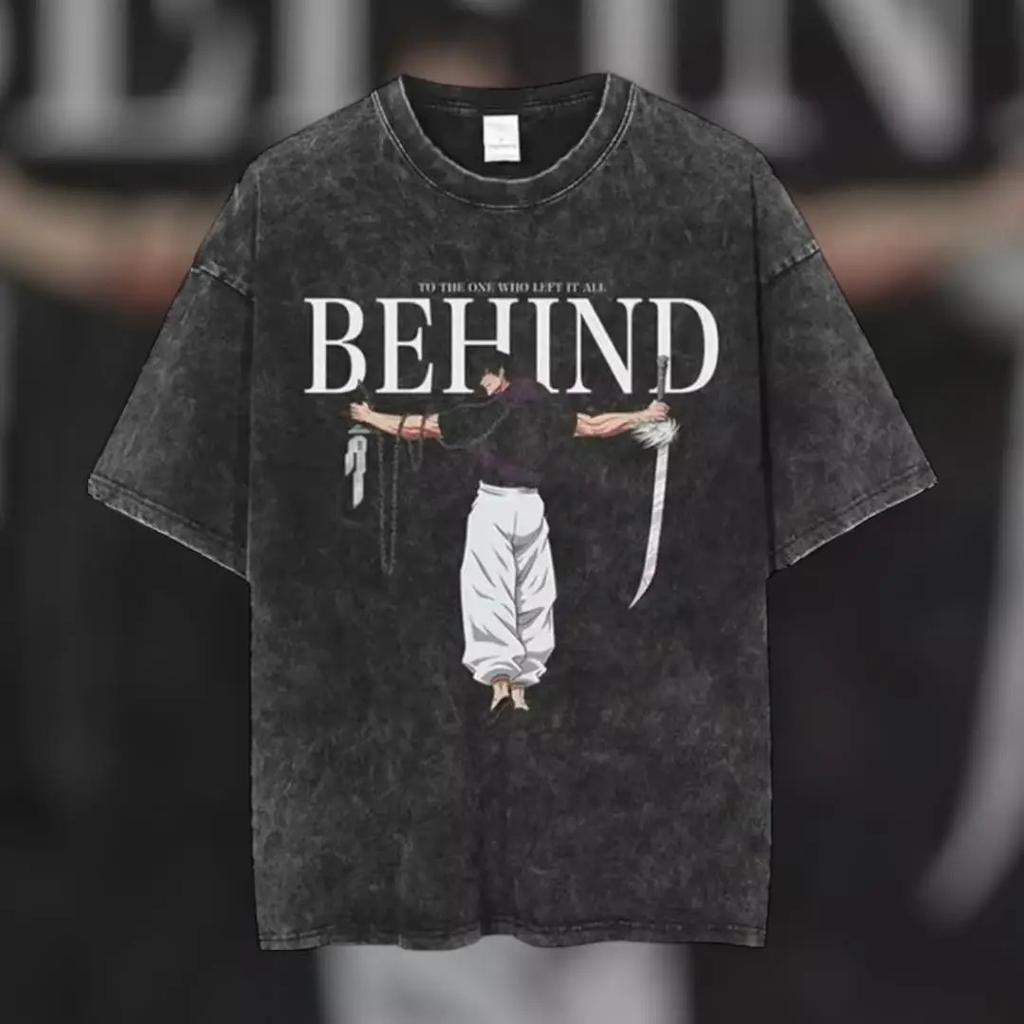 Camiseta Oversize Lavada Gráfica Y2K Jujutsu Kaisen Hombres Mujeres Casual Algodón Holgada Manga Corta Cómoda Algodón Ropa Femenina Masculina