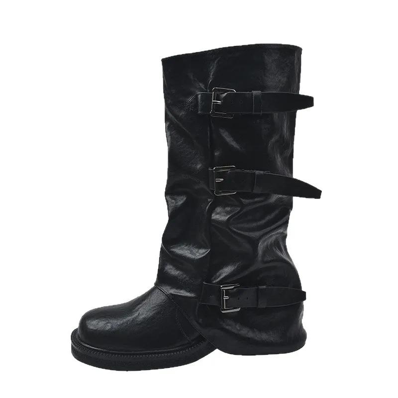 Fashion Retro Boots Women's Early Autumn Western Cowboy Booties High Waist Chunky Heel Faionable PU Leather Superfine Fiber 2025