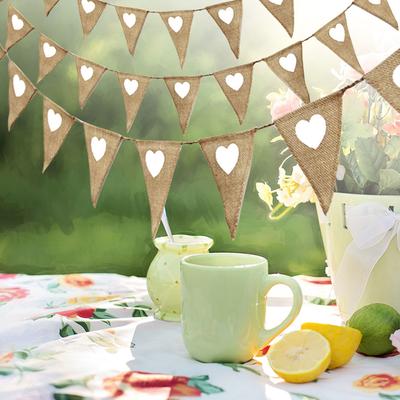 Vintage Banner Love Heart Rustic Burlap Flags Pennant Banner for Garden Party Christmas Birthday Wedding Festival Decoration