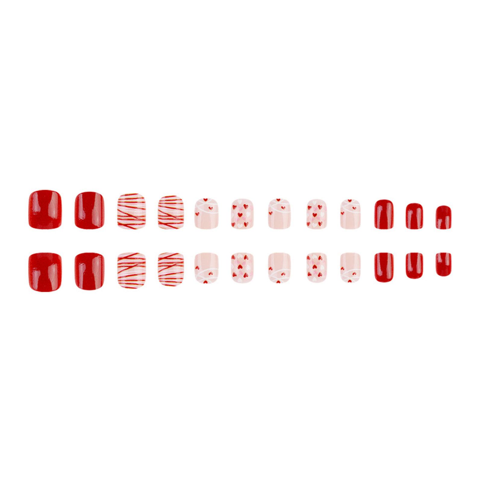 

Накладные ногти на тему Валентина, дизайн в виде сердца, короткие квадратные накладные ногти, маникюр, украшение для ногтей для романтического образа, 24 шт.