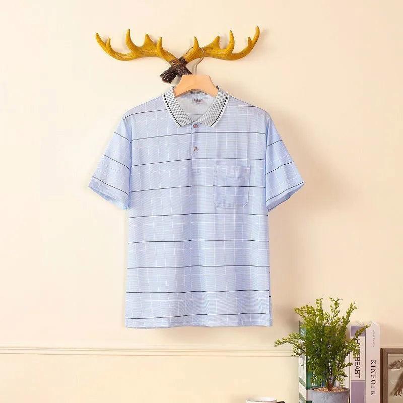 

Летняя мужская рубашка поло из ледяного шелка и хлопка с короткими рукавами, мужская рубашка поло для отца, деловая повседневная трендовая рубашка с лацканами M