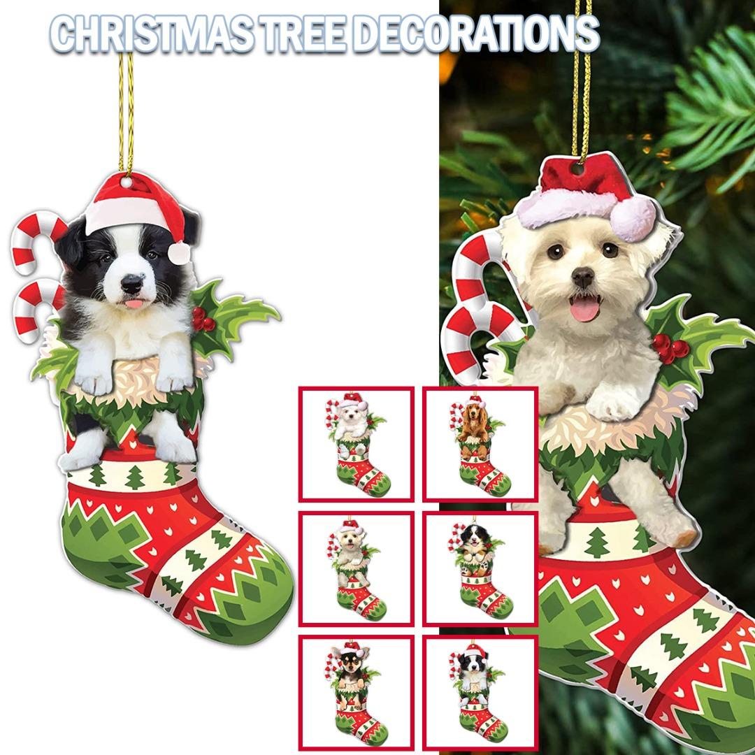 

Pdtoweb Cute Dog Stocking Tree Hanging Christmas Ornament Flat Car Decoration
