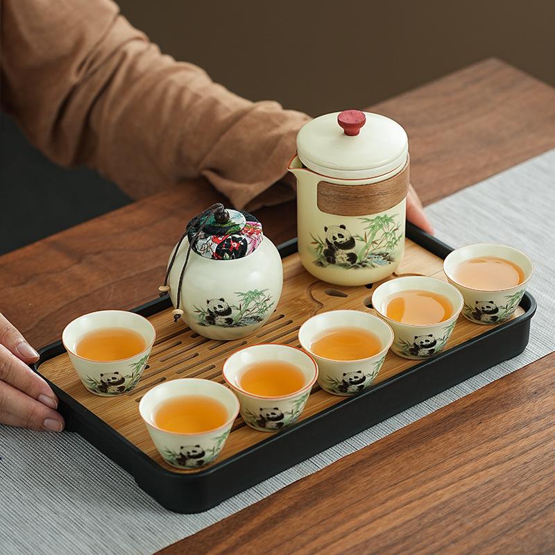 Travel Tea Set Ru Kiln Panda Set Kuaike Cup Portable Outdoor Business Trip Kung Fu Teapot Teacup Business Gift