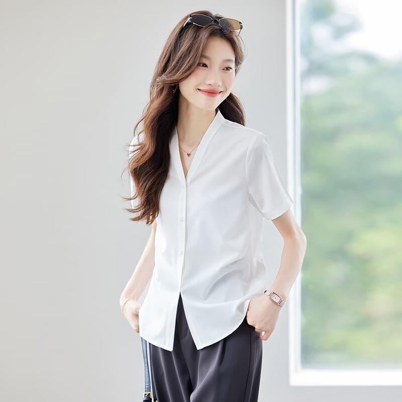 Women's V-Neck Chiffon Short-Sleeve Blouse