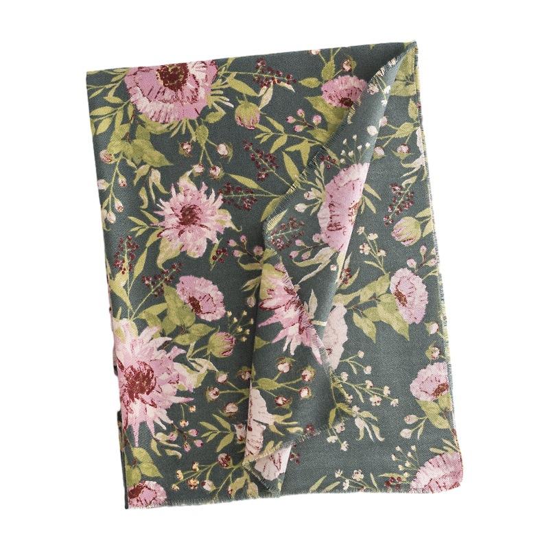 Floral Long Winter Faux Cashmere Scarf  Women's Fashionable Commuting Print Neck Protection and Cold Proof Scarf Elegant and Light Luxury Shawl