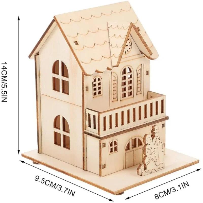 LED Wooden Christmas House Village Decorations Unfinished Wood Xmas House DIY Ornaments Christmas Table Centerpieces