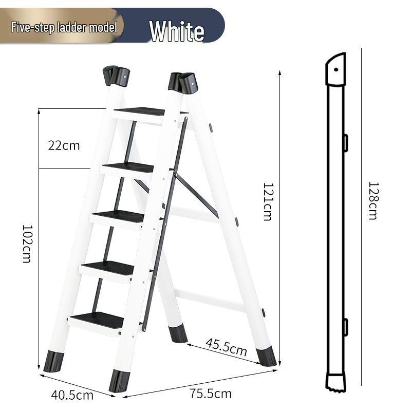 Telescopic Carbon Steel 3-Step Folding Ladder Stool with Storage