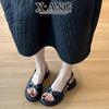 Super soft bottom first layer cowhide sandals women's summer wear with skirt thick heel with women's shoes