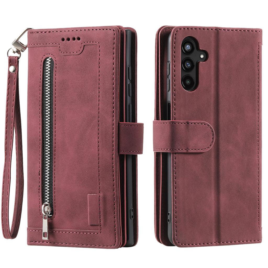Shockproof PU Leather Phone Case for Samsung Galaxy A34 5G,Zipper Pocket Design Stand Anti-Scratch Protective Cover with 9 Card Slots