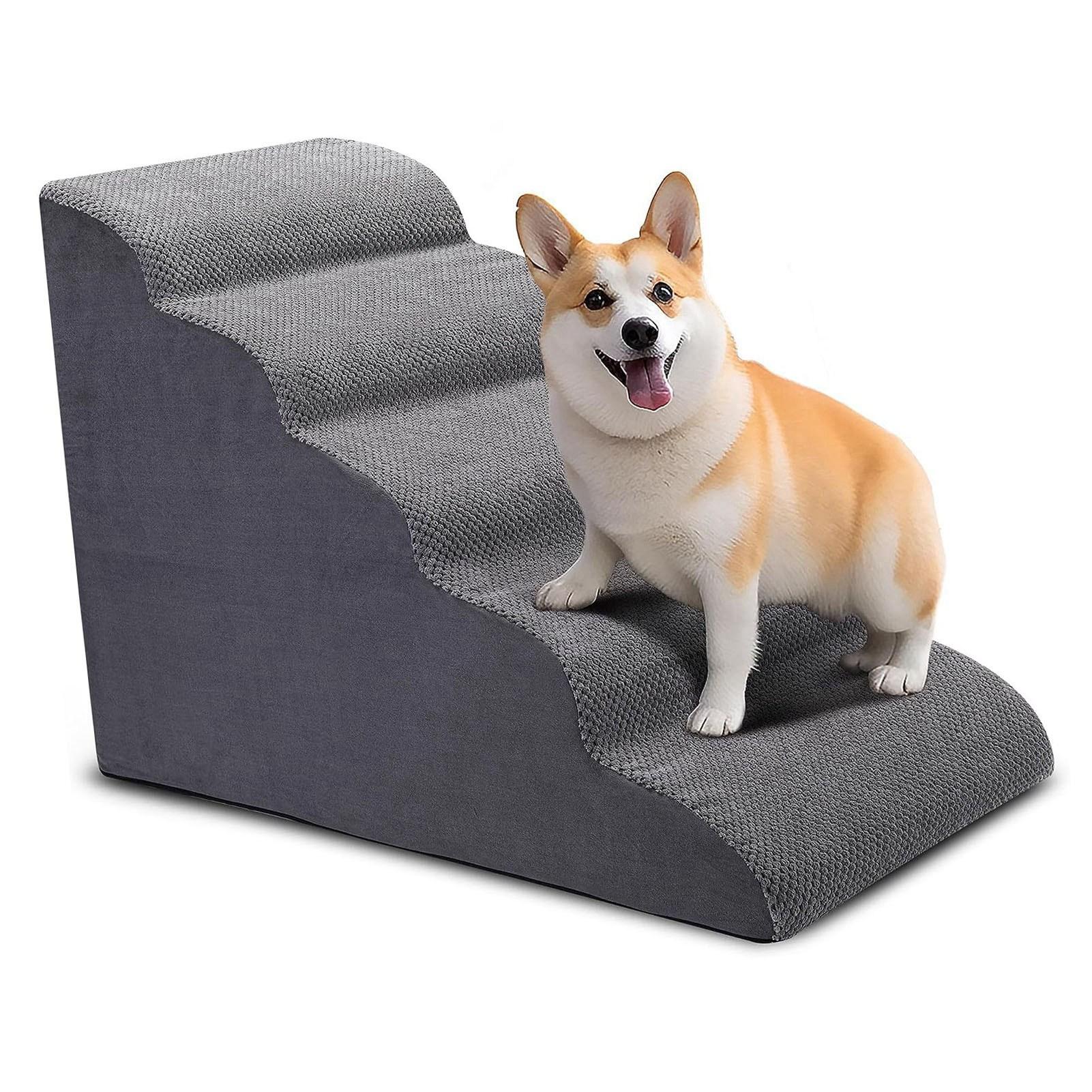 

Dog Stairs for High Beds 5 Step Dog Steps for Small Dogs and Cats Curved Pet Stairs for High Bed Climbing Non Slip серый
