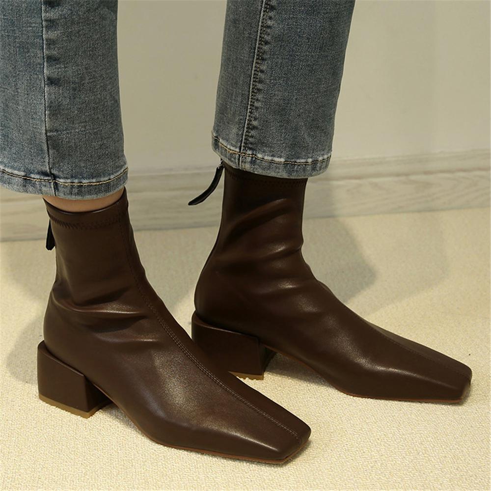 Autumn Winter Fashion Women Boots Square Toe Yarn Elastic Ankle Boots Kid Suede Thick Heel Shoes Female Socks Boats Mujer