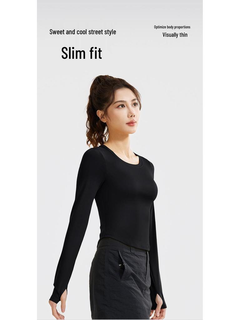 Juyi Hall Women's Long Sleeve Slim Fit Running & Yoga T-shirt with Built-in Bra