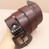 Men's Genuine Leather Western Belt with Texan Buckle - Top Layer Cowhide, Retro Style, Stock Clearance.