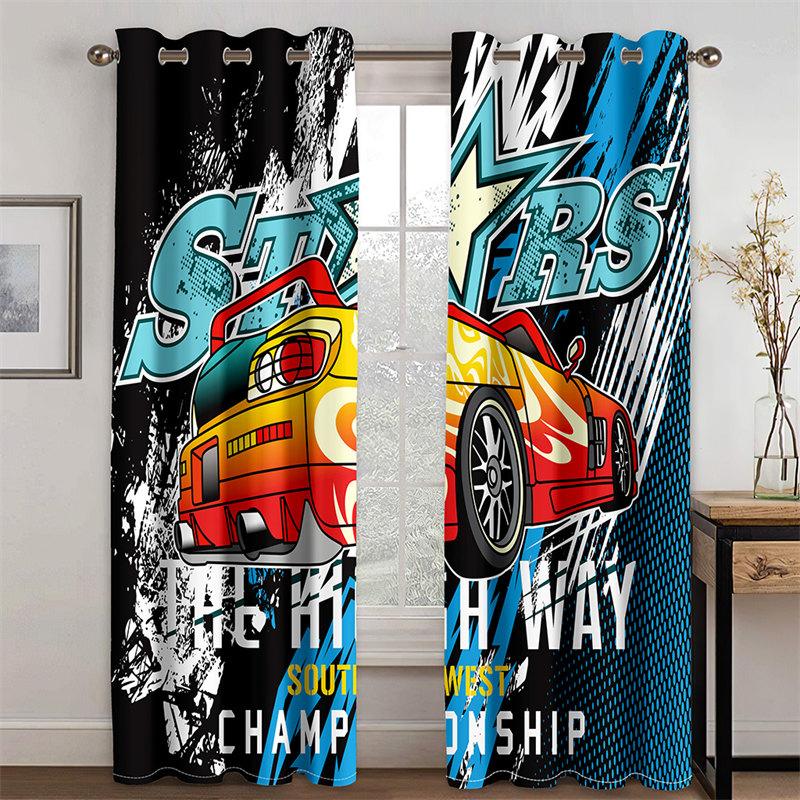 3D Shading Curtains For Prunting Cool Car Patterns For 2 Piece Living Room Bedroom Decoration