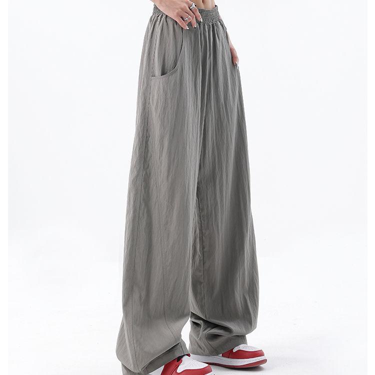 Pantalones holgados informales de cintura elástica de verano para mujer, pantalones de pierna ancha grises.