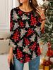 Women's Loose Round Neck Three Quarter Sleeve Tee 3D Christmas Pattern Ideal Halloween and Christmas Gift