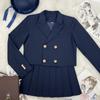JK Japanese School Style Long Sleeve Navy Blue Double-Breasted Blazer Suit Set