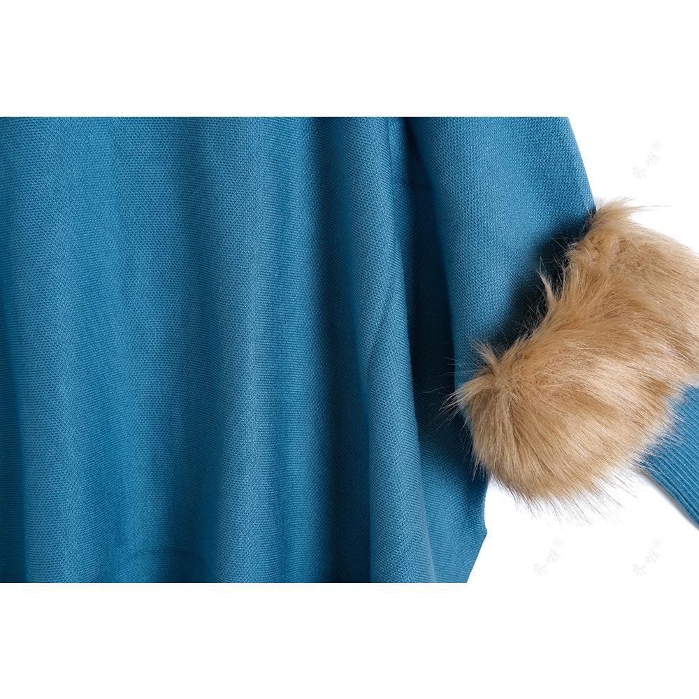 Autumn and Winter Loose Turtleneck Pullover Cape Knitted Sweater Simulation Fur Fur Sleeve Sweater Large Size Bottoming Shirt Jacket Women