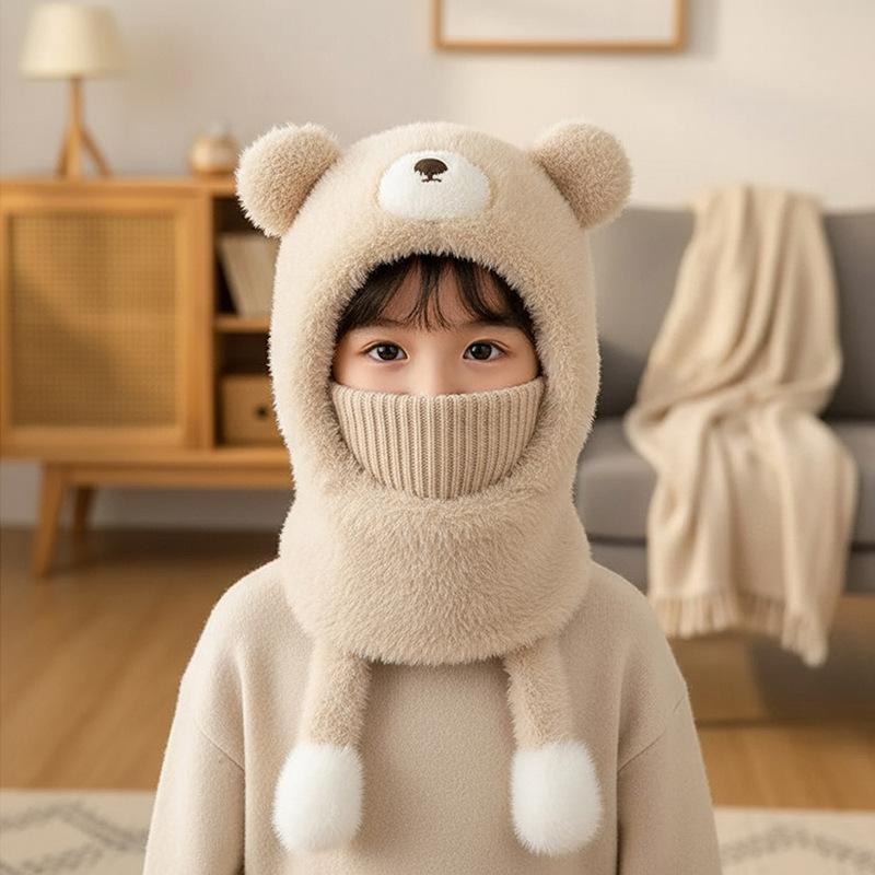 Mascherina Facciale Invernale Copricapo Per Bambini E Bambine Calda Morbida Cappello A Maglia Orsetto Cartone Animato Sciarpa Cappello Un Pezzo Passamontagna Per Bambini