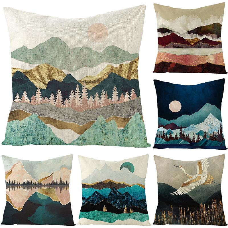 Home Landscape Polyester Pillowcase Home Digital Printing Sofa Cushion Waist Pillowcase