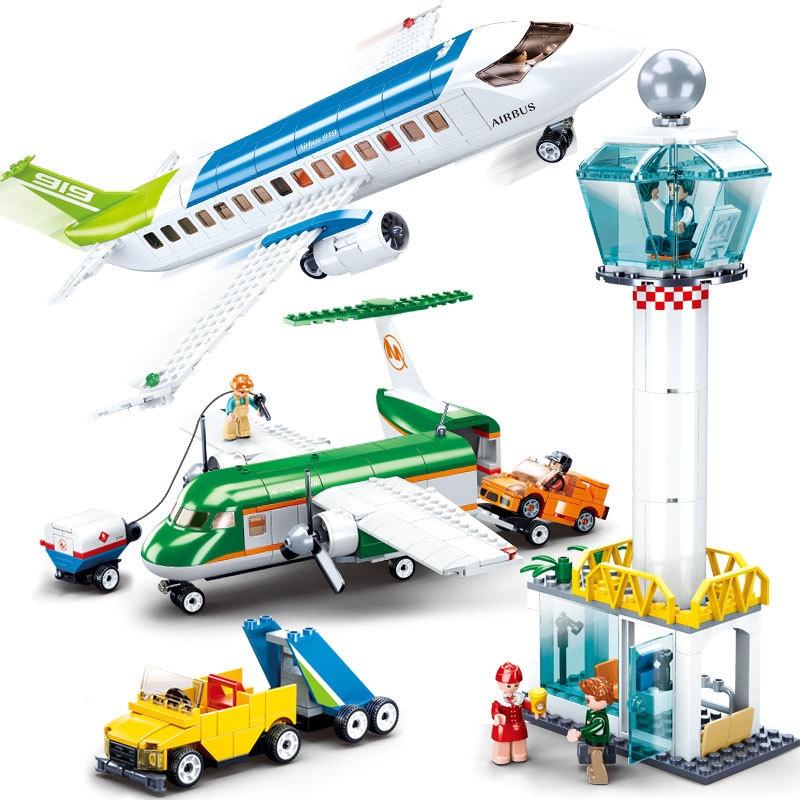731PCS Aviation World Civilní letiště Montáž letadla Model Stavebnice Blok Stahování zavazadel Van Děti Diy Cihly Dárky pro hračku