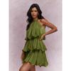 Vestido de Verano Nuevo Cuello Sin Mangas Tul de Gama Alta Borde con Volantes Temperamento Elegante