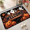 Welcome Sign Ghost Pumpkin Bat Printed Halloween Entry?way Doormat, Spooky Holiday?themed Floor Rug, Decorative Household Mat