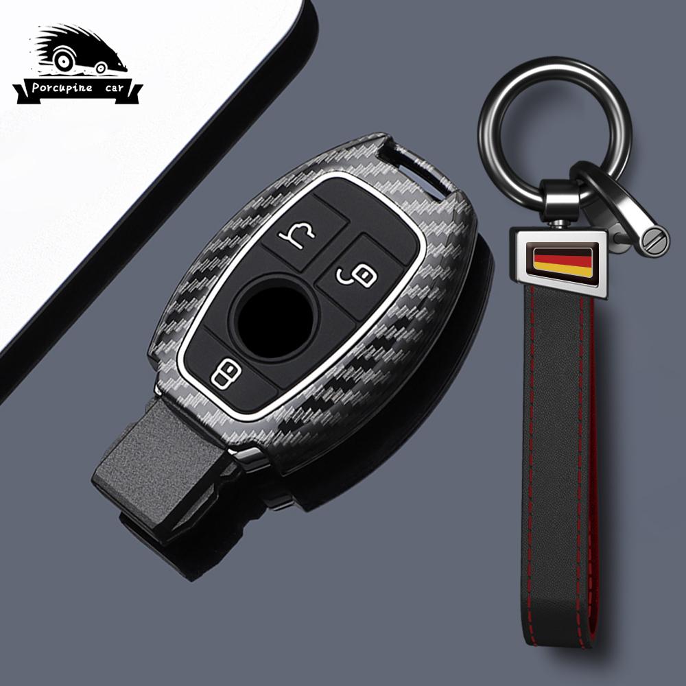 2 3 Knoppen Koolstofvezel Auto Sleutelhoes Cover Fob Voor Mercedes Benz A B C E Klasse Gls Gla Glk Glc Cls Cla W204 W205 W212 W463 W176 black
