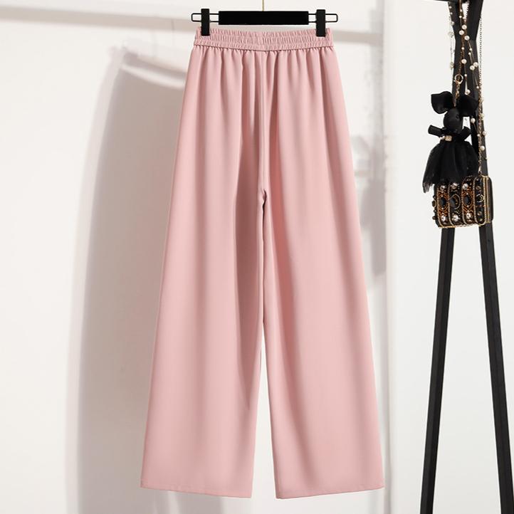 DIMANAF 2025 Plus Size Summer Long Pants Women Elastic Waist Casual Loose Pink Pants New Solid Pants