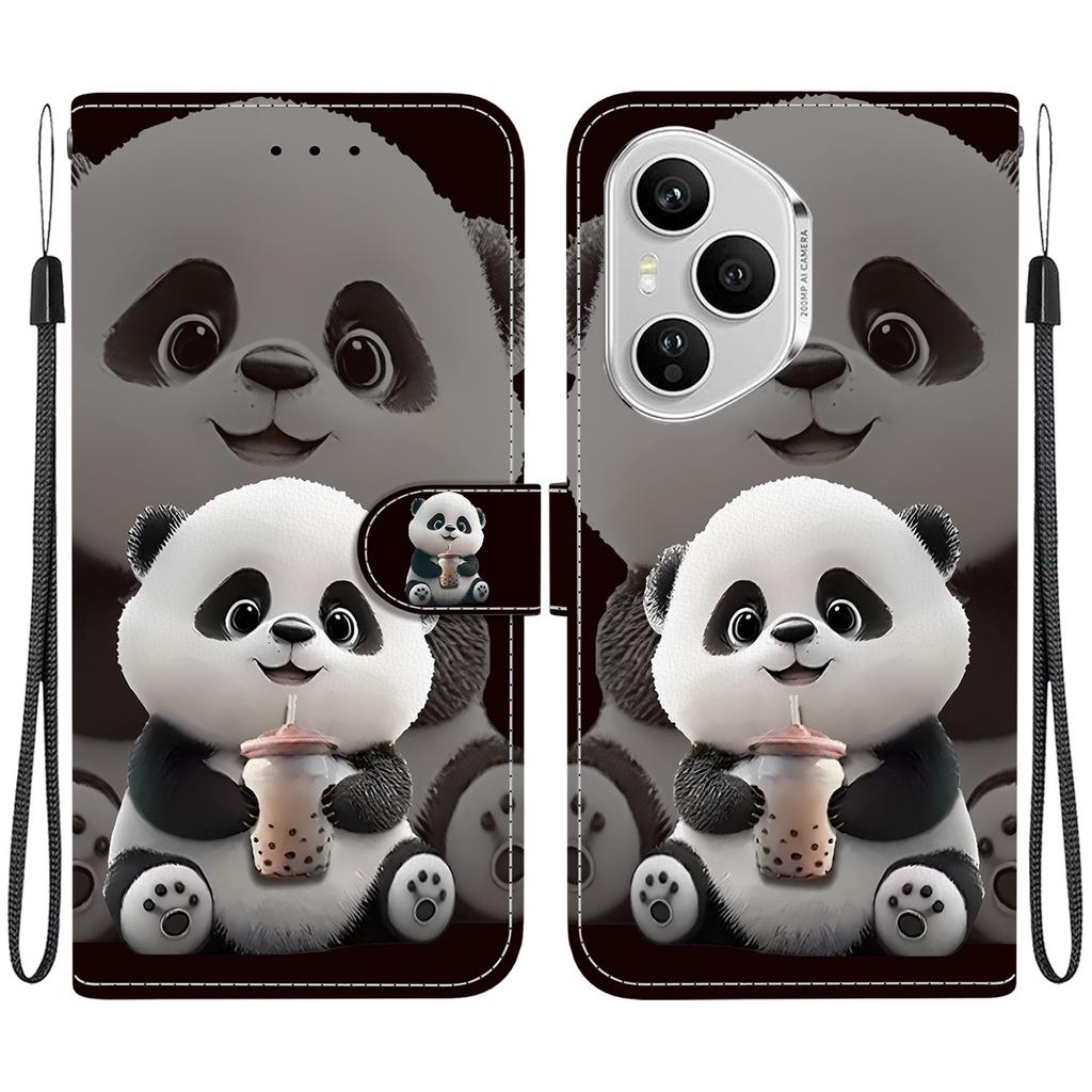 For Honor 400 Pro 5G (Global) Leather Case Stand Wallet Pattern Printing Phone Cover with Wrist Strap