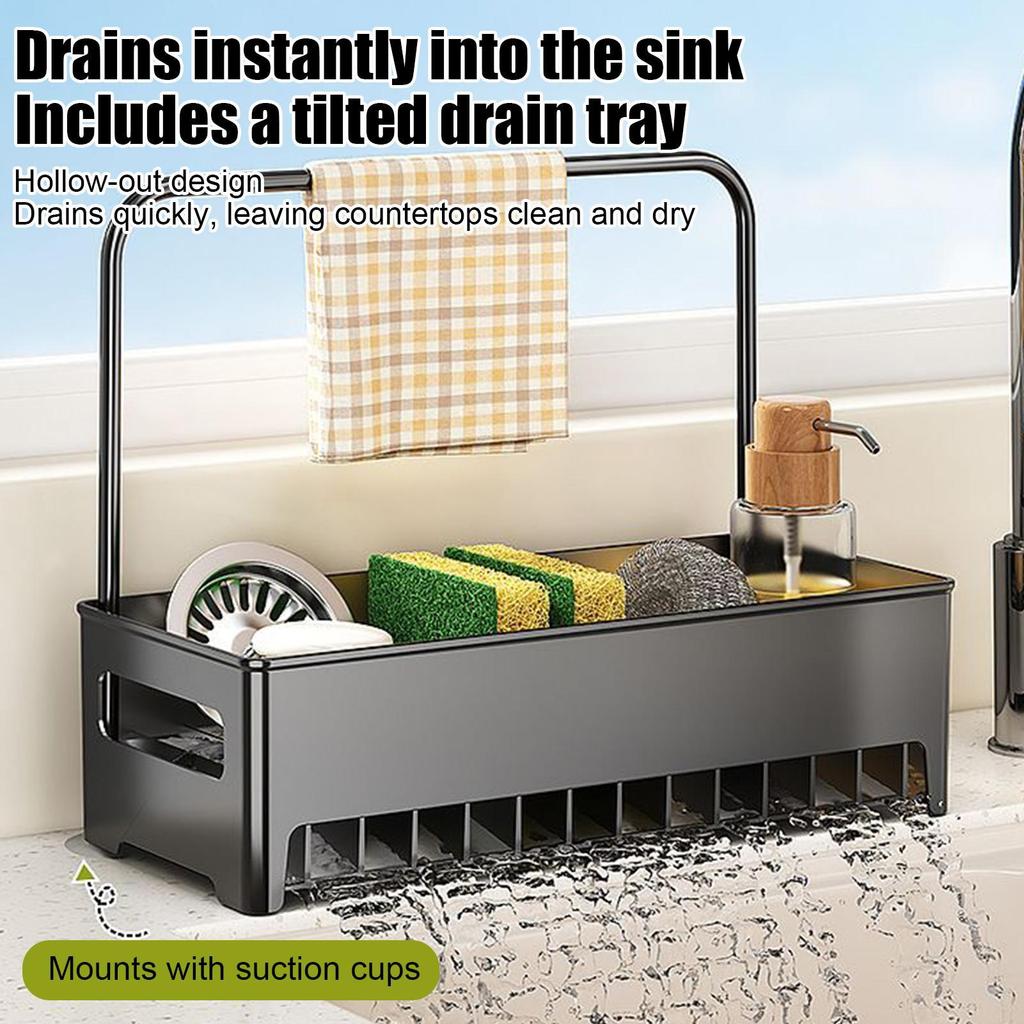 Multi-Functional Kitchen Sink Drain Rack Organizer Detachable Tray for Sponge, Dishcloths & Cleaning Brushes Storage