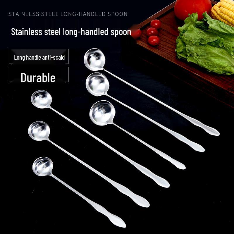 Creative Mini Stainless Steel Long Handle Round Head Spoon - Ideal for Coffee, Desserts, Honey, and Seasoning