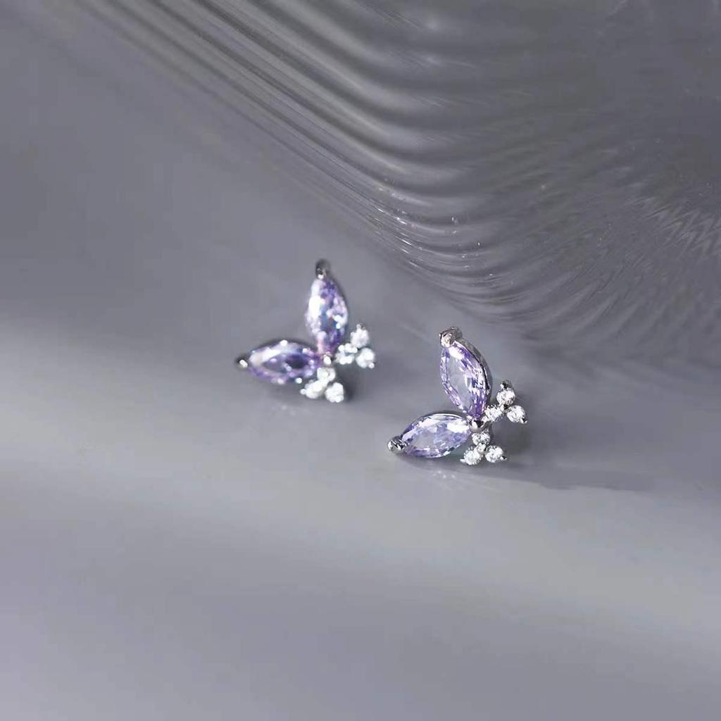 Exquisite Purple Butterfly S925 Sterling Silver Stud Earrings - Elegant and Lively Accessories