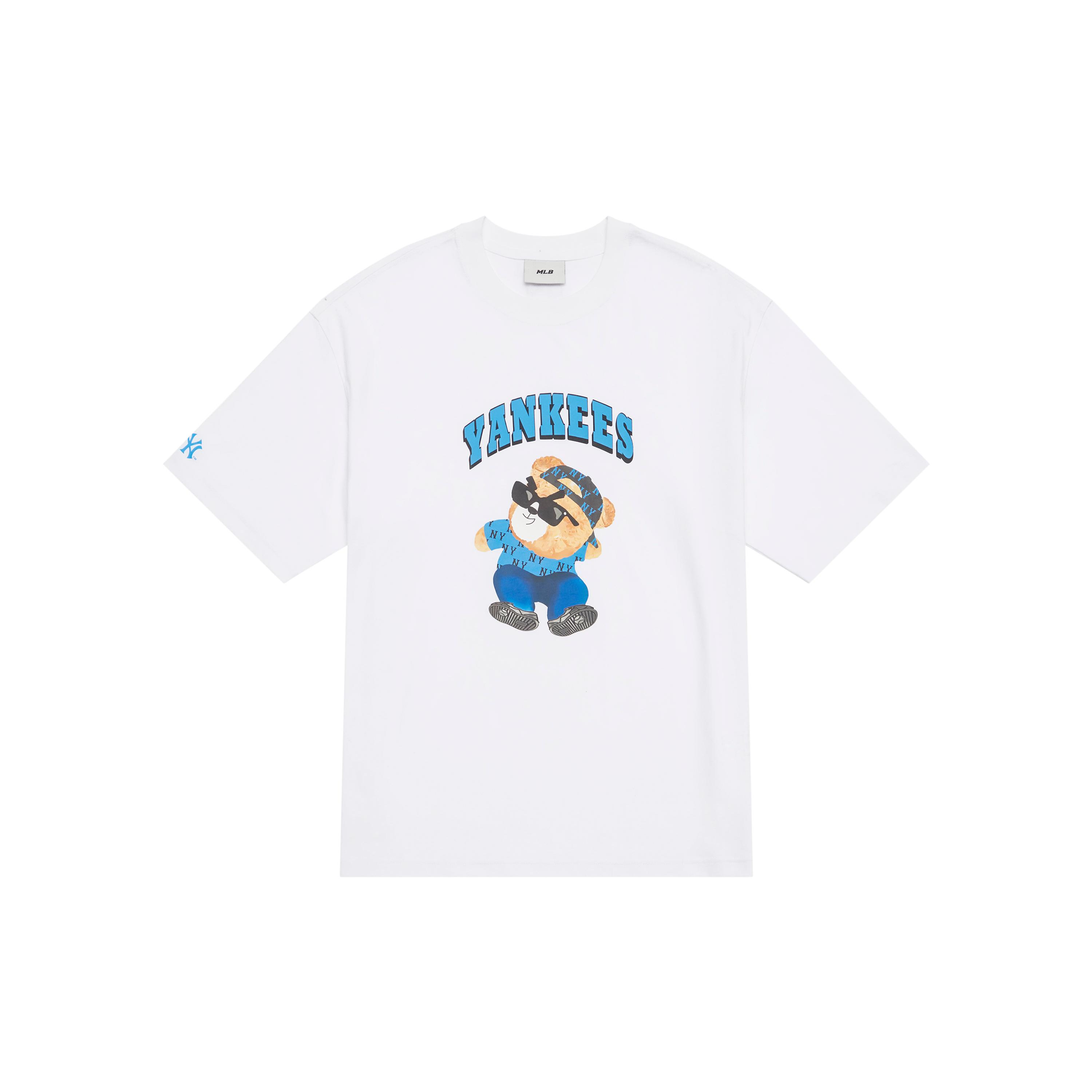 MLB Frowning Bear Collection SS24 Drop Shoulder Sleeve T Shirt Unisex White 3ATSE0143-50IVS XL